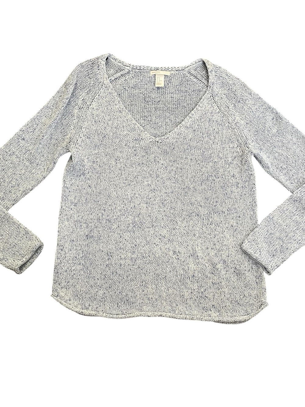 H&M Women's V-Neck-Light Gray Marled Knit Sweater Size Medium